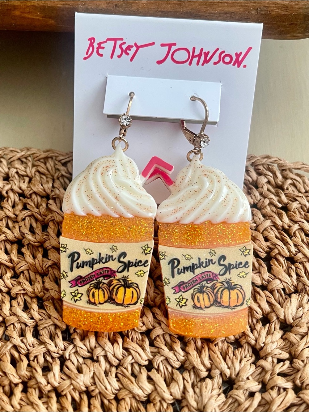 NWT Betsey Johnson Pumpkin Spice Latte Coffee Earrings
